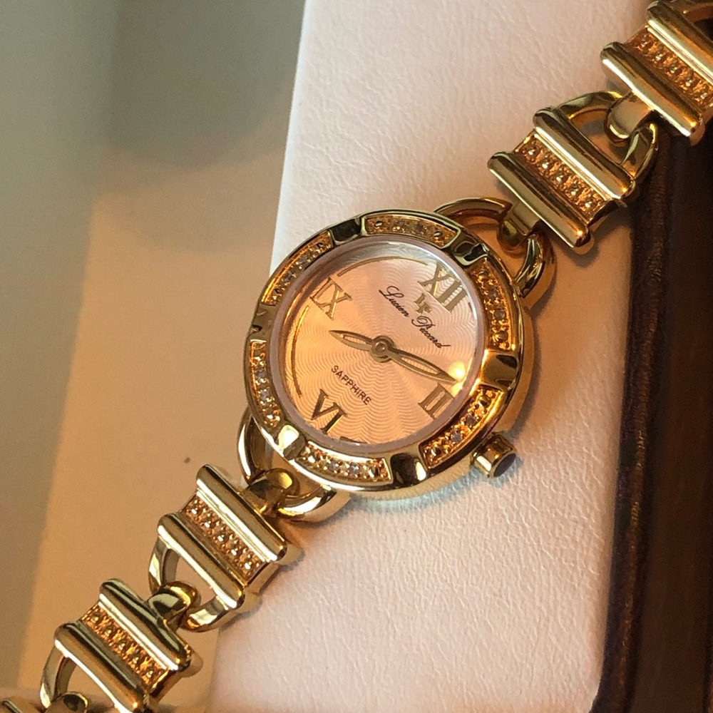 Lucien Piccard Diamond Watch in Gold Plate. New in Box!
